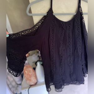black lace shoulder blouse